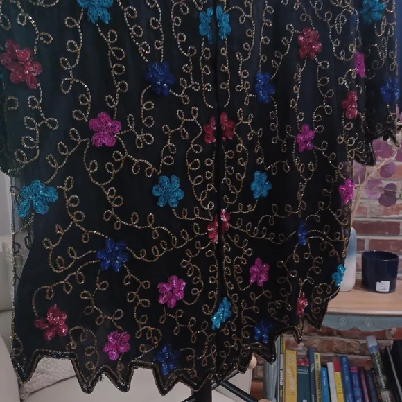 Laurence Kazar Beaded Silk Short Sleeve Top Size 3X - Picture 11 of 13